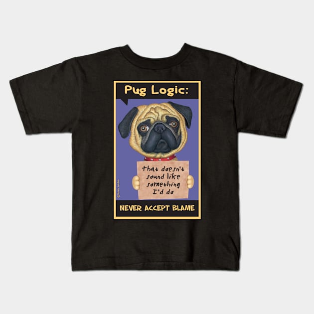 Cute Pug Dog with sign on Pug Holding Sign tee Kids T-Shirt by Danny Gordon Art